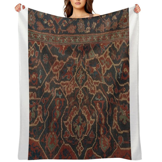 Boho Chic Dark II  17th Century Colorful Medallion Red Blue Green Brown Ornate Accent Rug Pattern Travel-friendly Throw Blanket