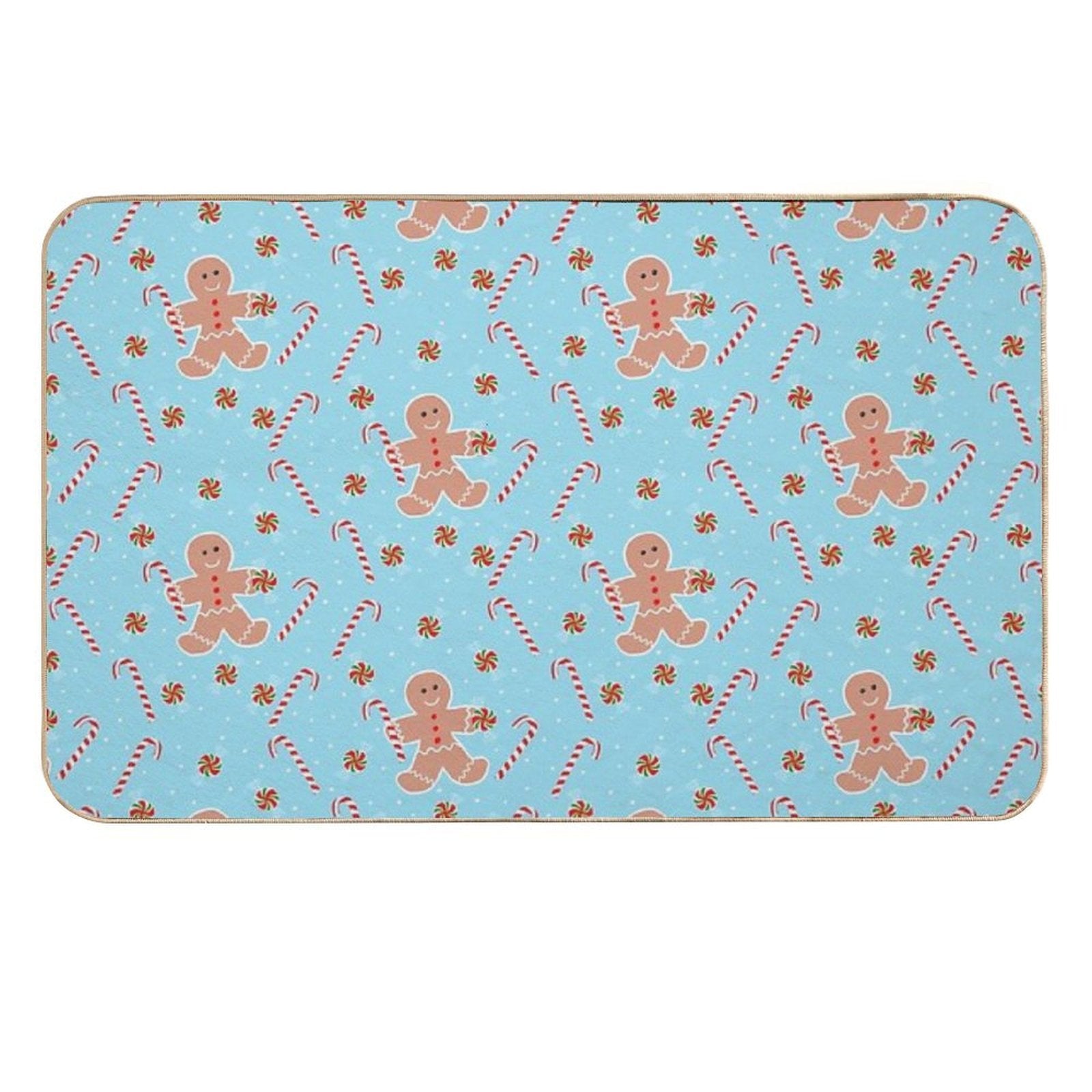 Gingerbread Man with Christmas Candy  Non-Slip Bath Mat