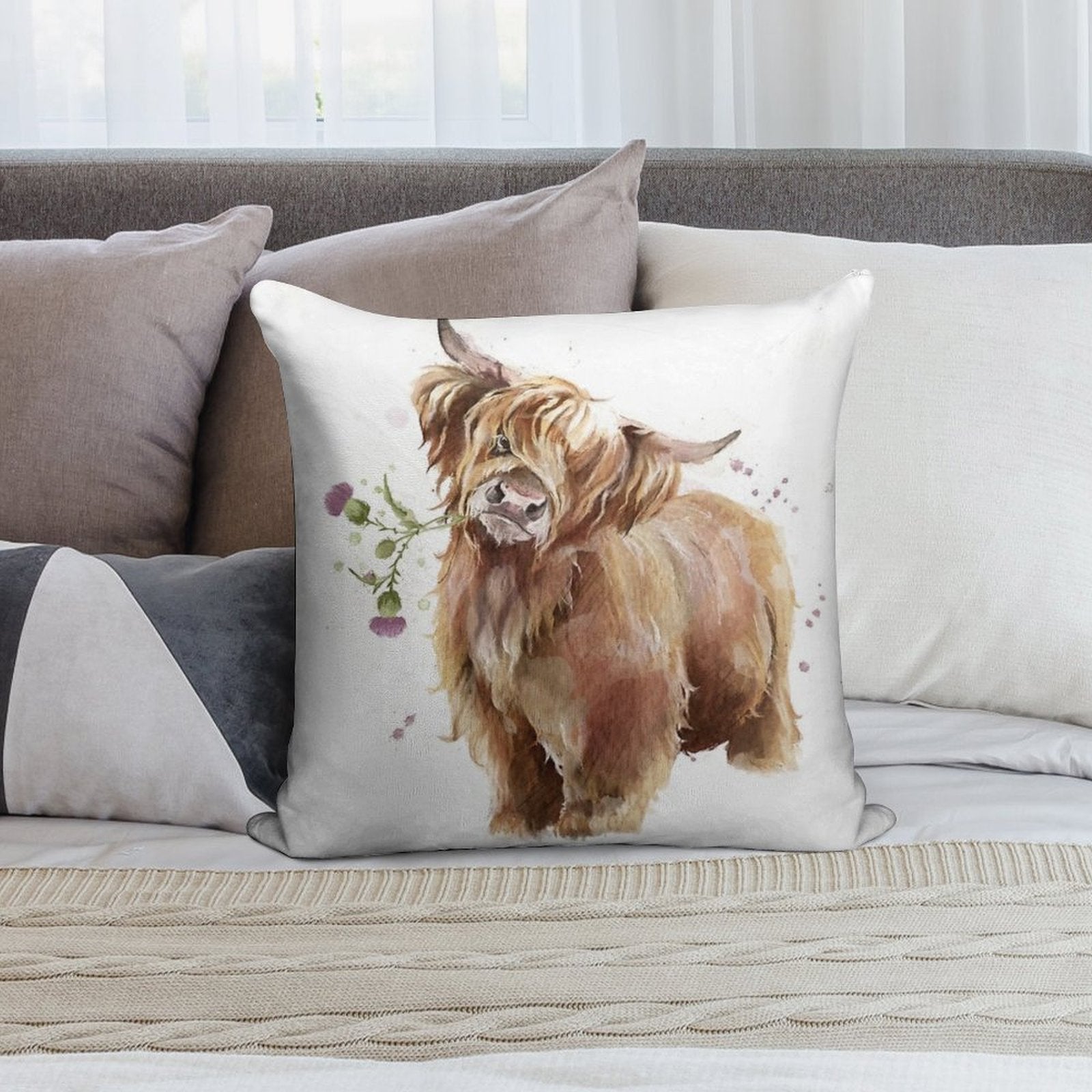 Highland Cow Soft Home Decor Throw Pillow