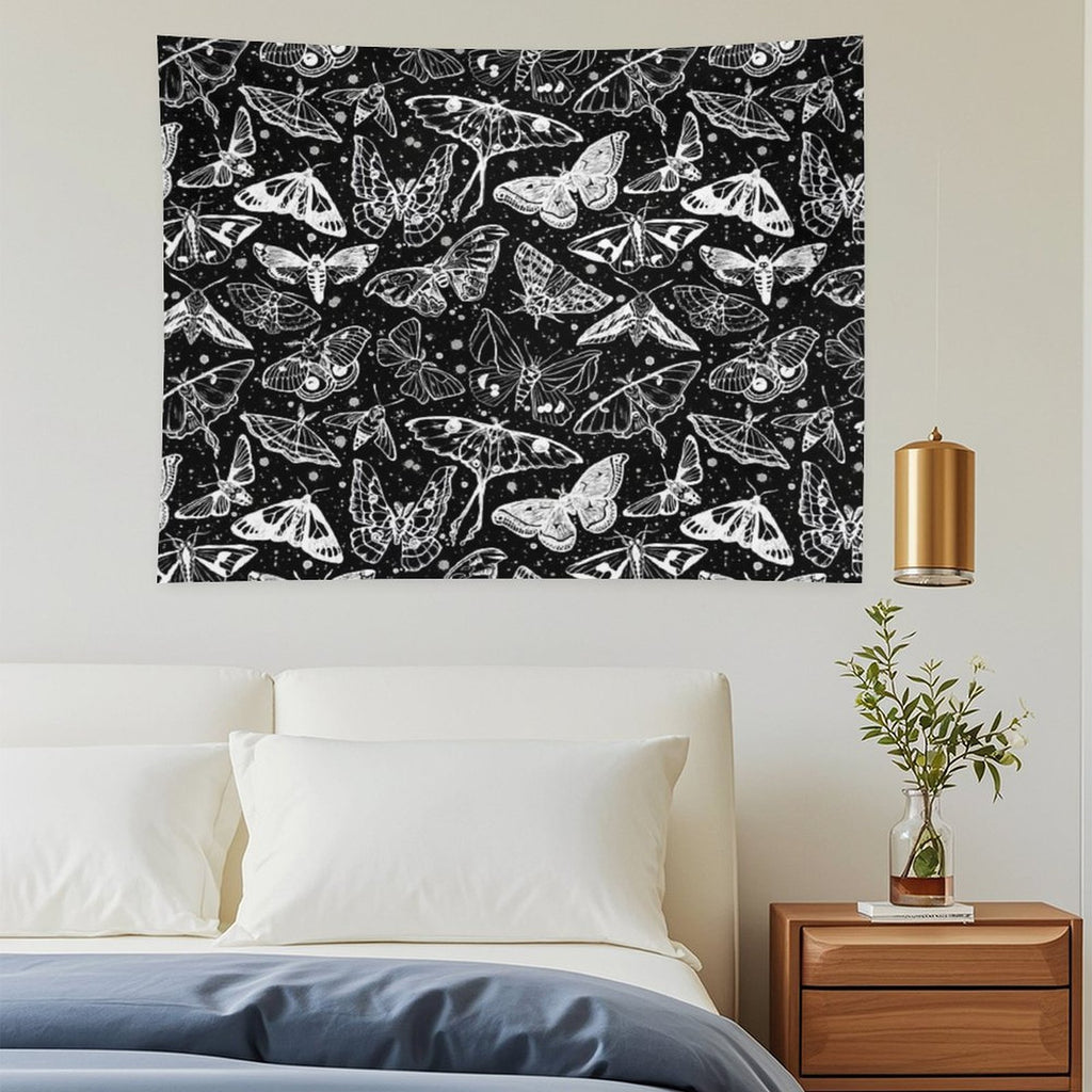 Moth Magic on Black Tapestry