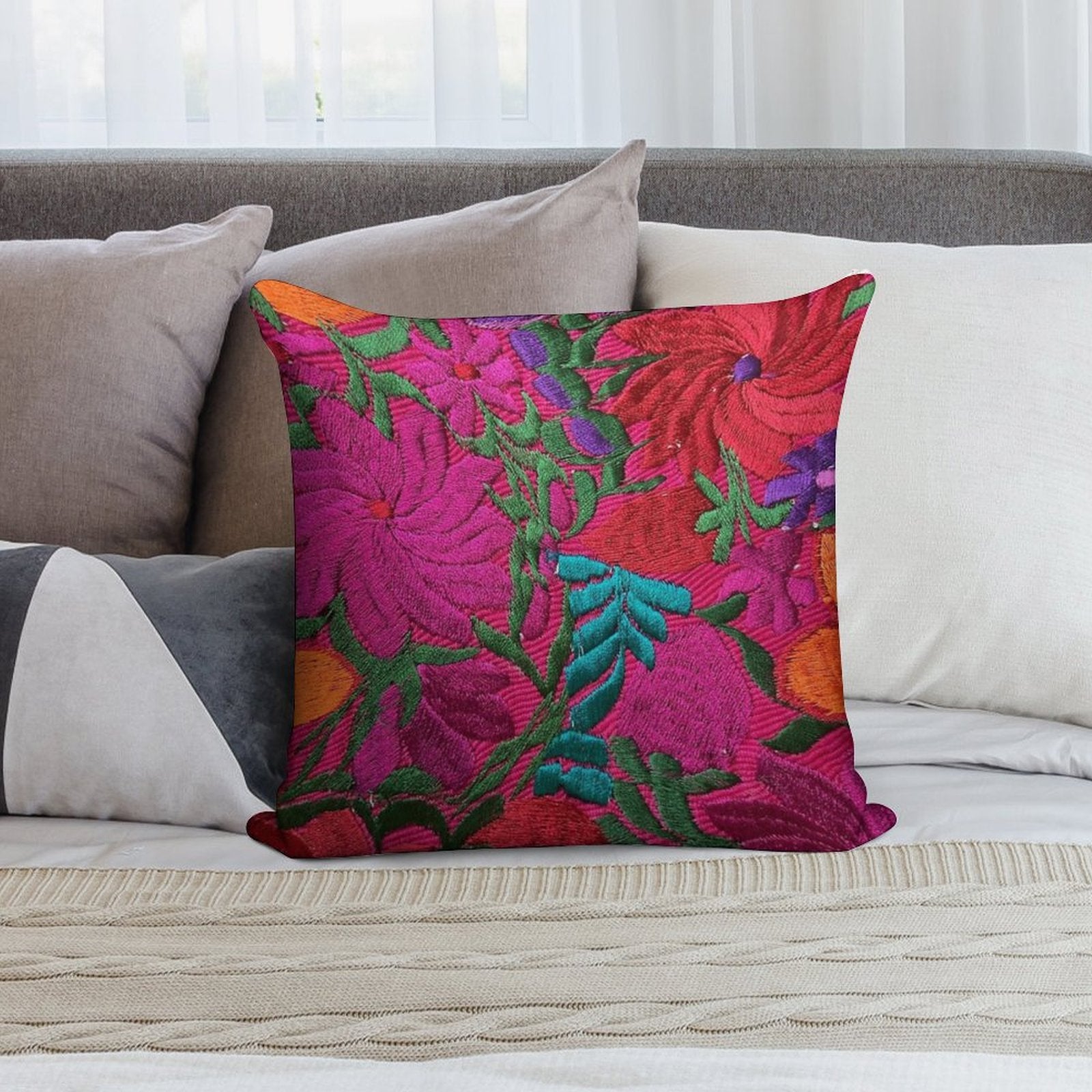 Mexican Embroidered Soft Skin-Friendly Throw Pillow
