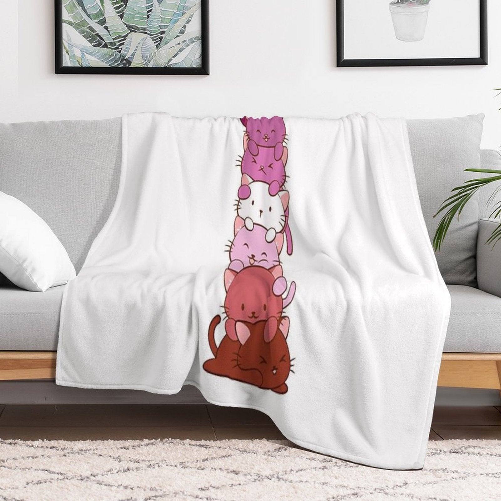 Lesbian Pride Flag Kawaii Cats Quick-dry Throw Blanket