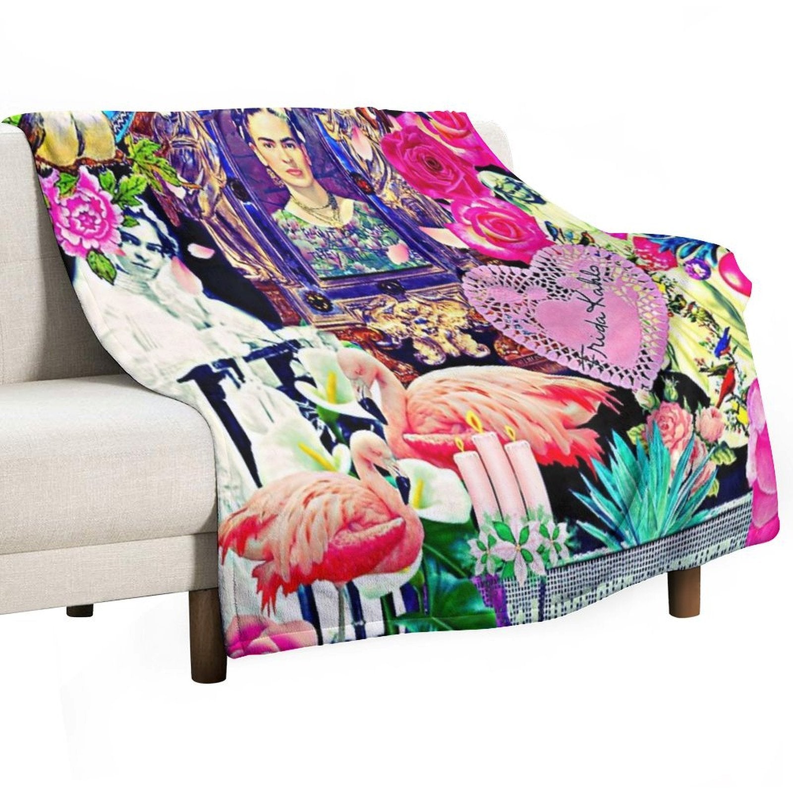 Frida Kahlo Love One Another Collage Premium Throw Blanket