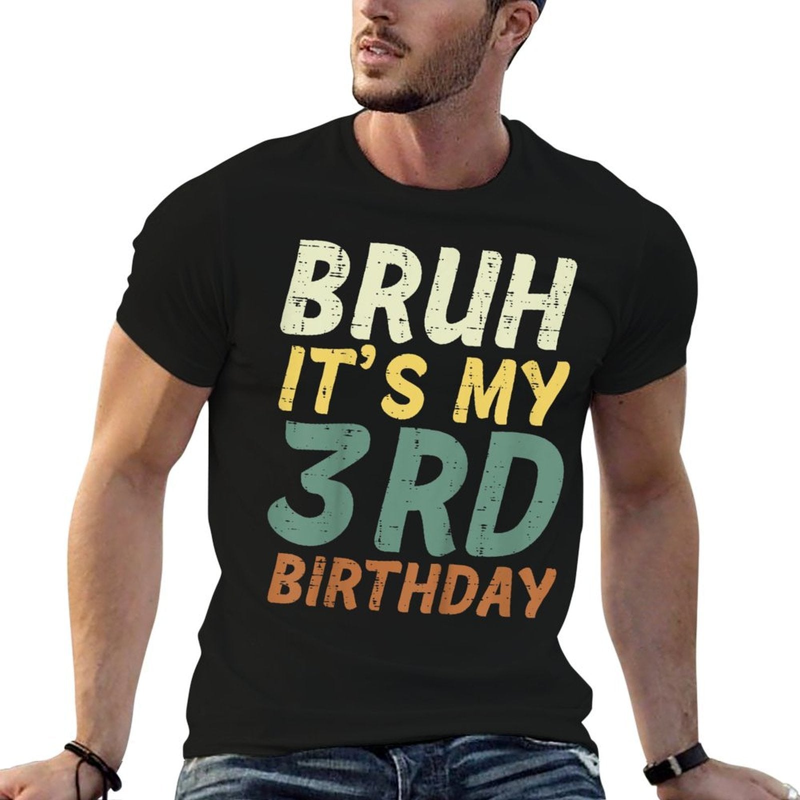 Bruh Its My 3rd Birthday Retro Color 3 Bday Party Boys Girls  Oversized Silhouette T-Shirt