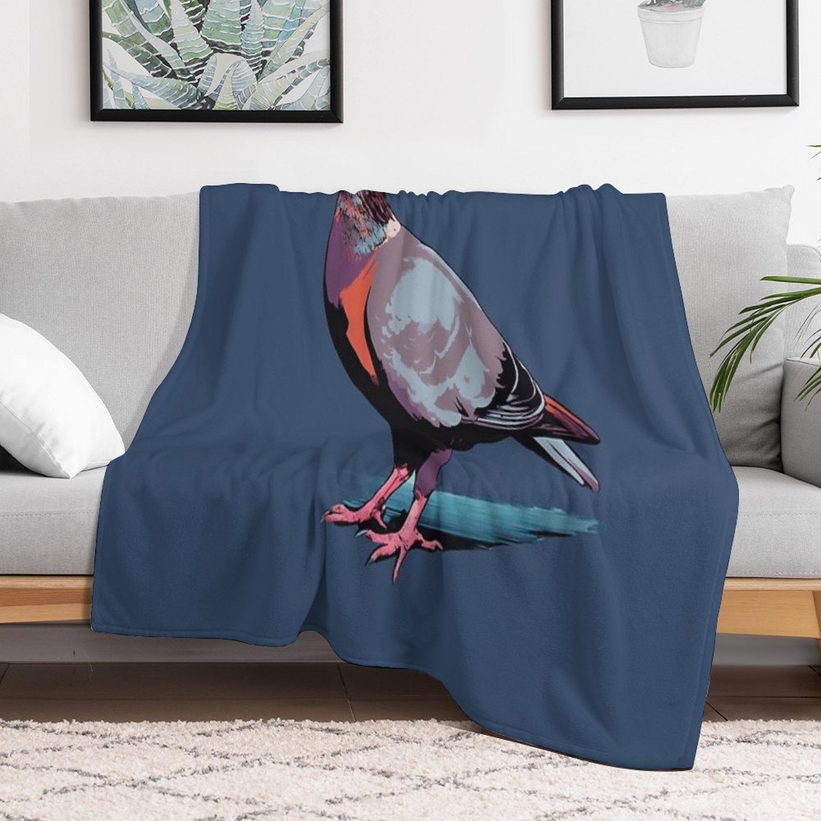 Navy Pigeon Pop-art Illustration Velvety-soft Throw Blanket