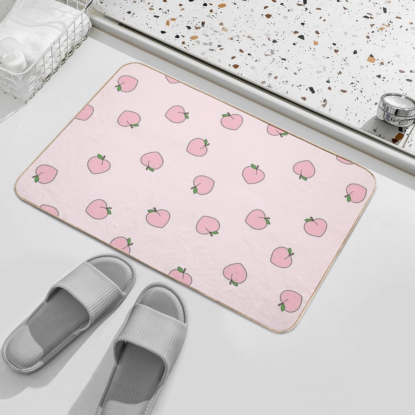 Peach Pattern on Light Pink  Stain-Proof Bath Mat