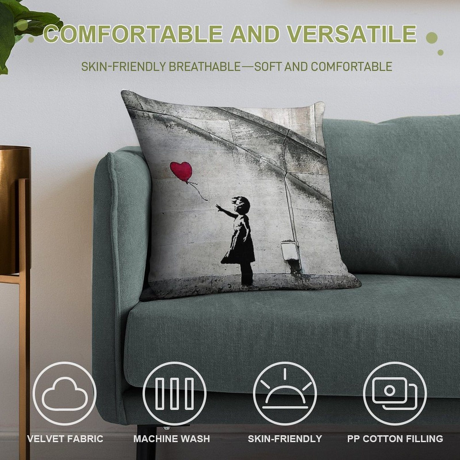 Balloon Girl - There Is Always Hope  Original Mural Banksy Soft Gift Ready Throw Pillow