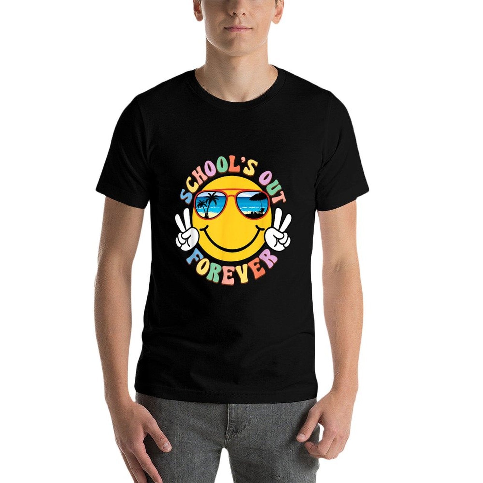 Retro Groovy Schools Out Forever Retired Teacher Retirement  Summer-ready Fabric T-Shirt