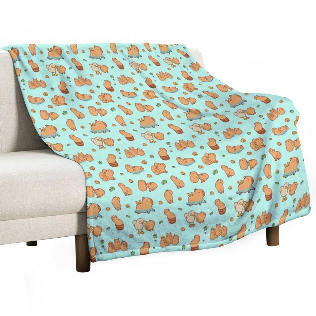Cute Capybara Art, Illustration Seamless Pattern Gift-ready Throw Blanket