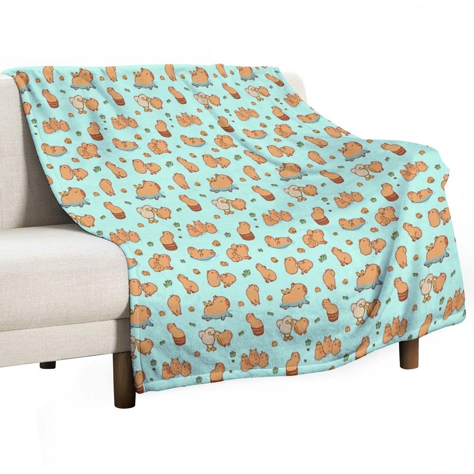 Cute Capybara Art, Illustration Seamless Pattern Gift-ready Throw Blanket