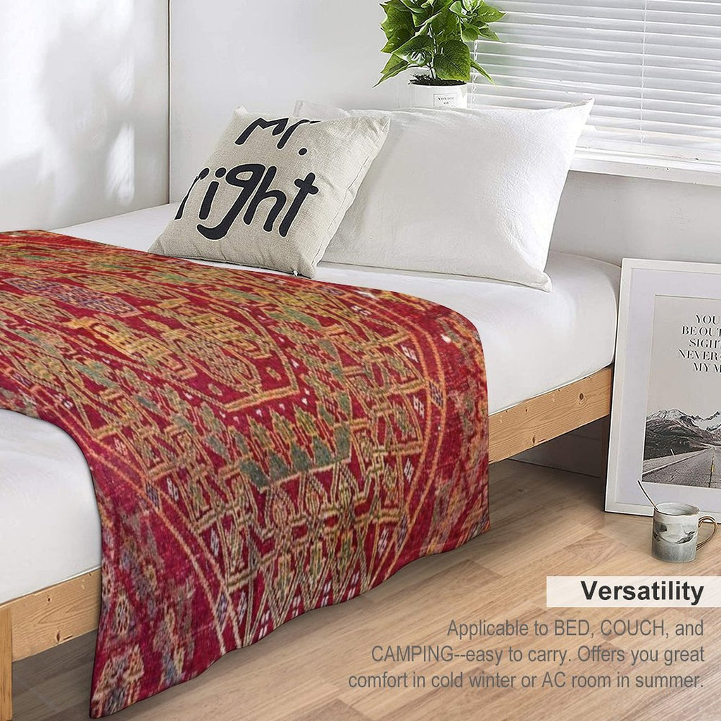 Bohemian Medallion VII  15th Century Old Distressed Red Green Coloful Ornate Accent Rug Pattern Wrinkle-free Throw Blanket