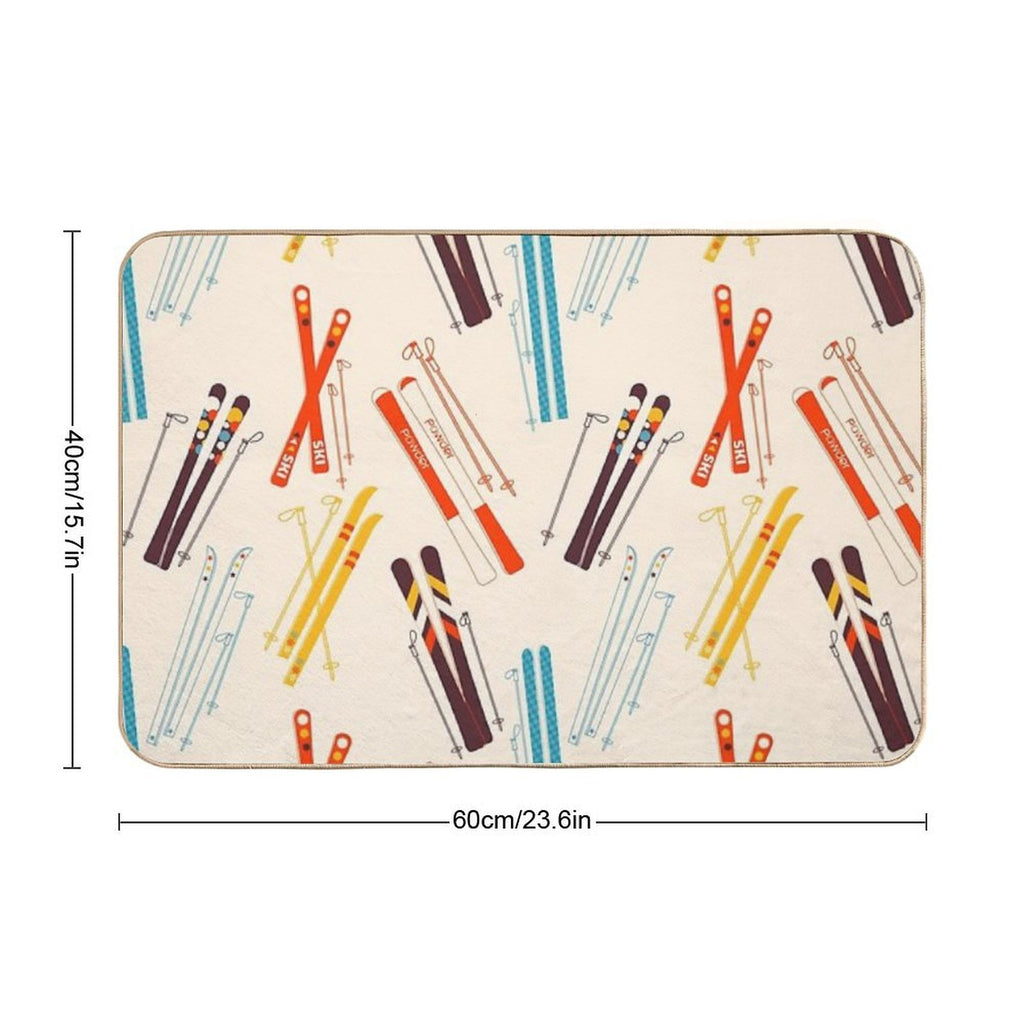 Retro Ski Pattern on Cream  Anti-Trip Bath Mat