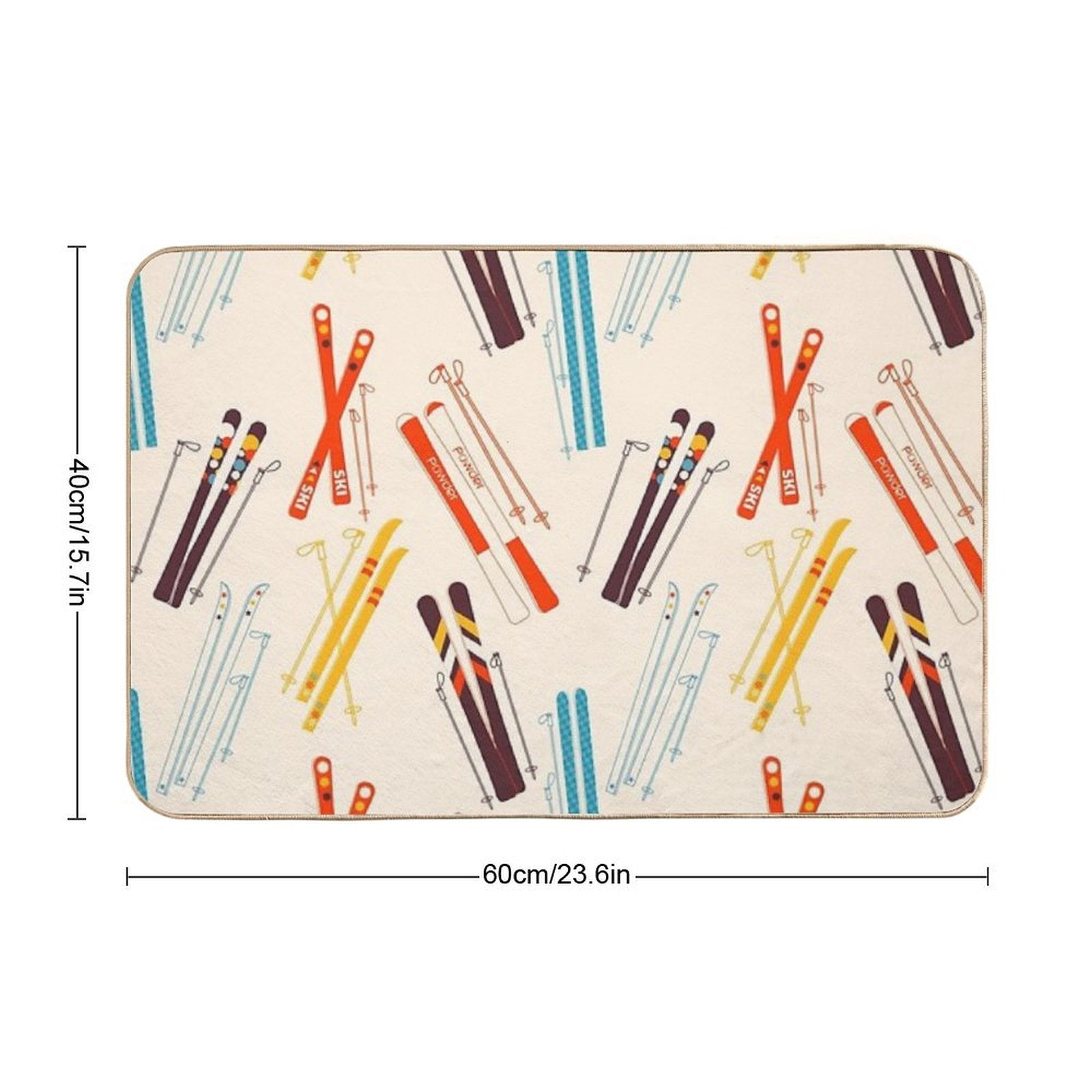 Retro Ski Pattern on Cream  Anti-Trip Bath Mat