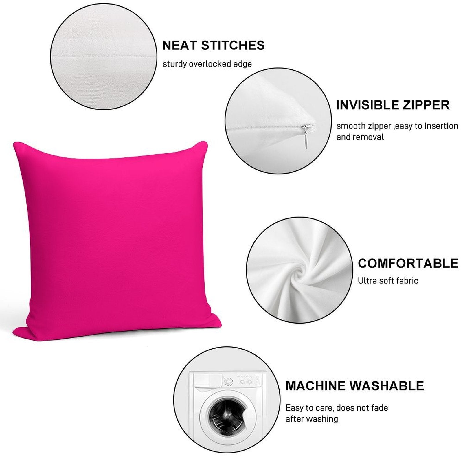 PLAIN SOLID  Bright PINK -100  Bright PINK SHADES ON OZCUSHIONS ON ALL PRODUCTS Soft Shrink-Resistant Throw Pillow