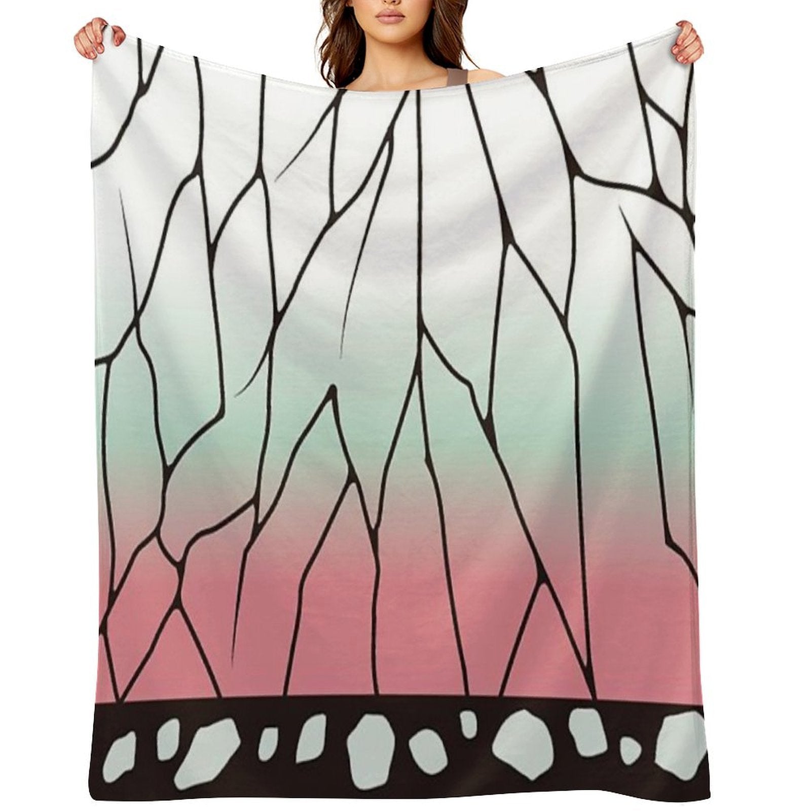 Demon Slayer Kocho Shinobu Japanese Pattern WAGARA of Butterfly Pattern Design. Velvety-soft Throw Blanket