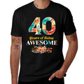 40 Years of Being Awesome Floral Womens 40th Birthday  High-quality Stitching T-Shirt