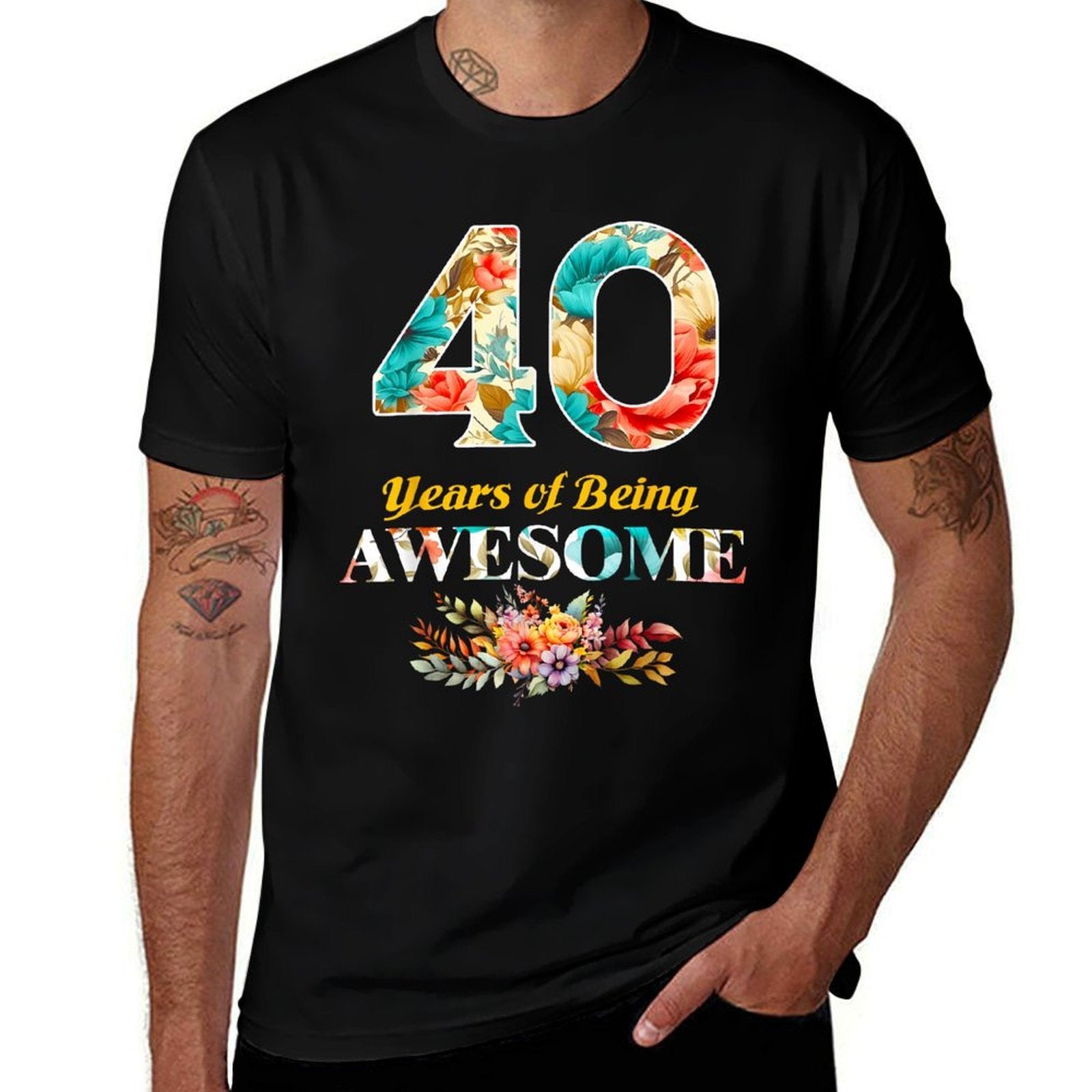40 Years of Being Awesome Floral Womens 40th Birthday  High-quality Stitching T-Shirt