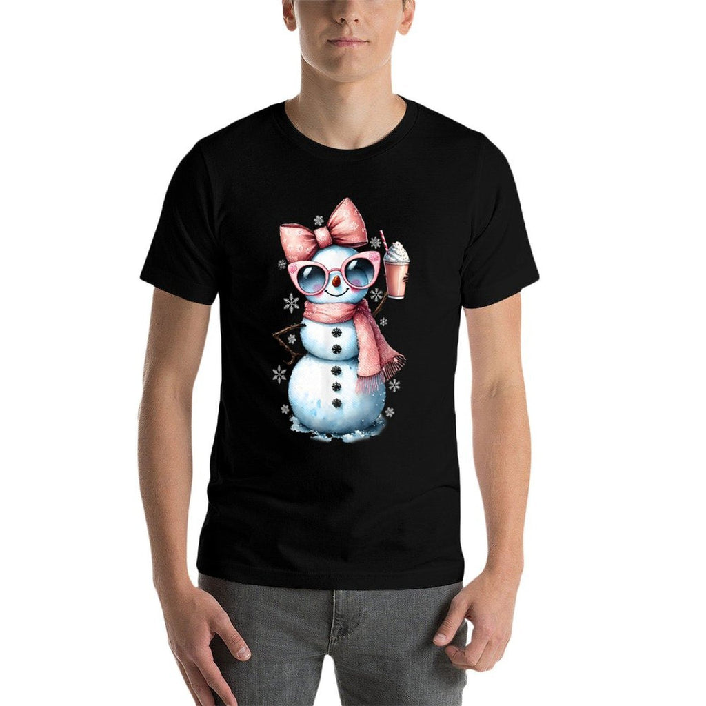 Xmas Snowman Drinking Hot Chocolate Bougie Women Christmas  Oversized Silhouette T-Shirt