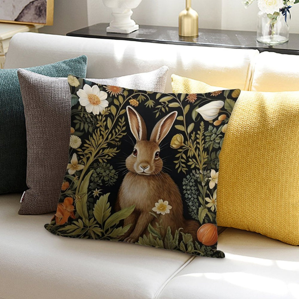 Vintage Rabbit William Morris Style Soft Short Plush Fabric Throw Pillow