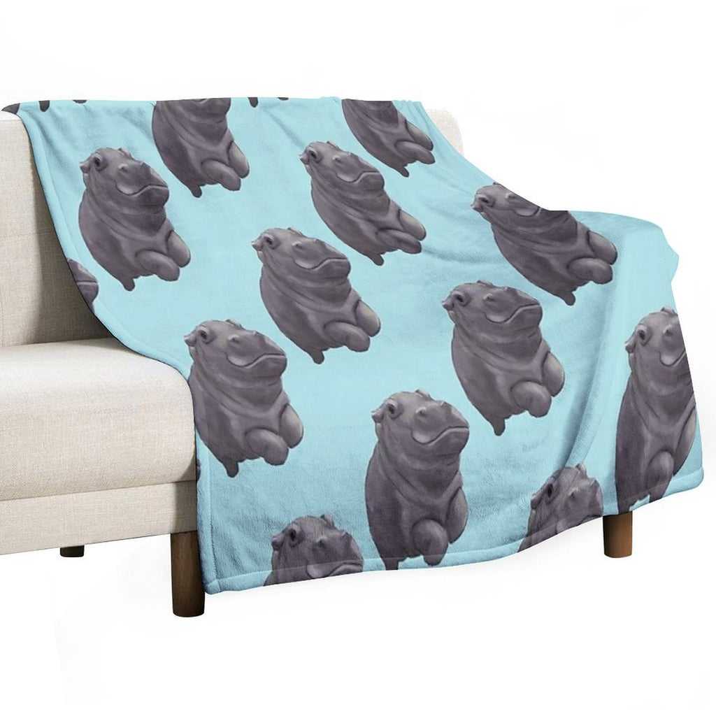 Cute Painted Baby Hippo Swimming - Digital Painting Quick-dry Throw Blanket