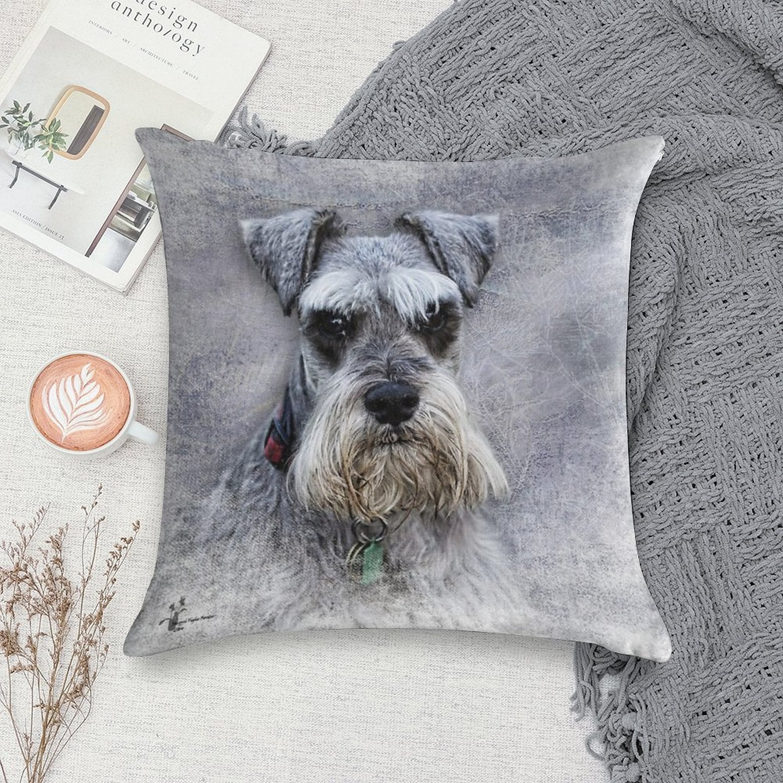 Serious Schnauzer Soft Anti-Pilling Throw Pillow