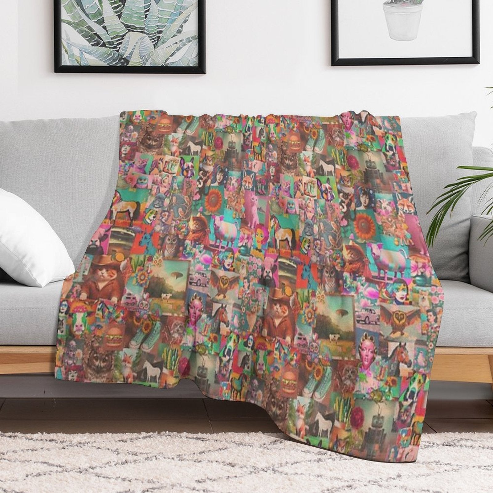 Retro Kitschy Stickerbomb Compact Throw Blanket