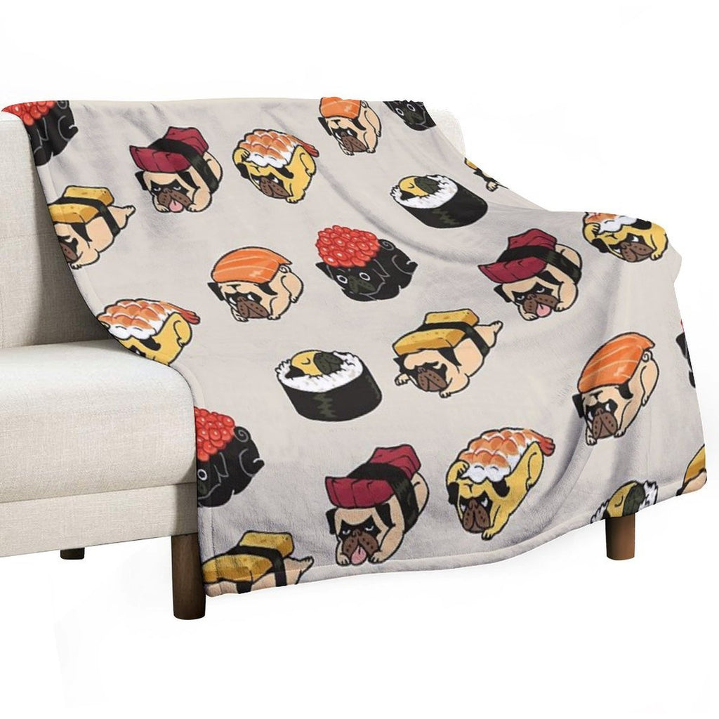 Sushi Pug Machine-washable Throw Blanket