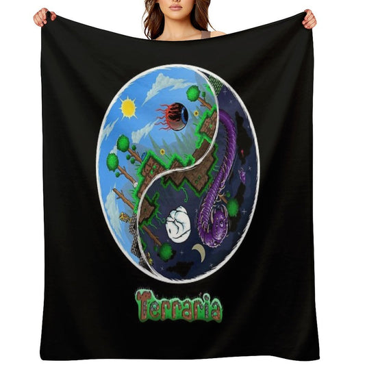 Terraria Game Night And Day Horror Design Durable Throw Blanket