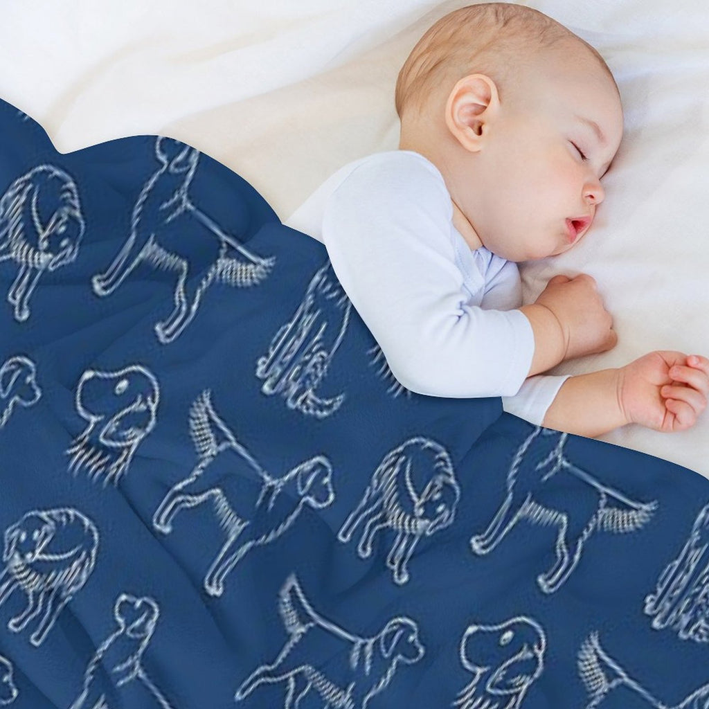 Golden Retriever Pattern (Navy And White) Gift-ready Throw Blanket