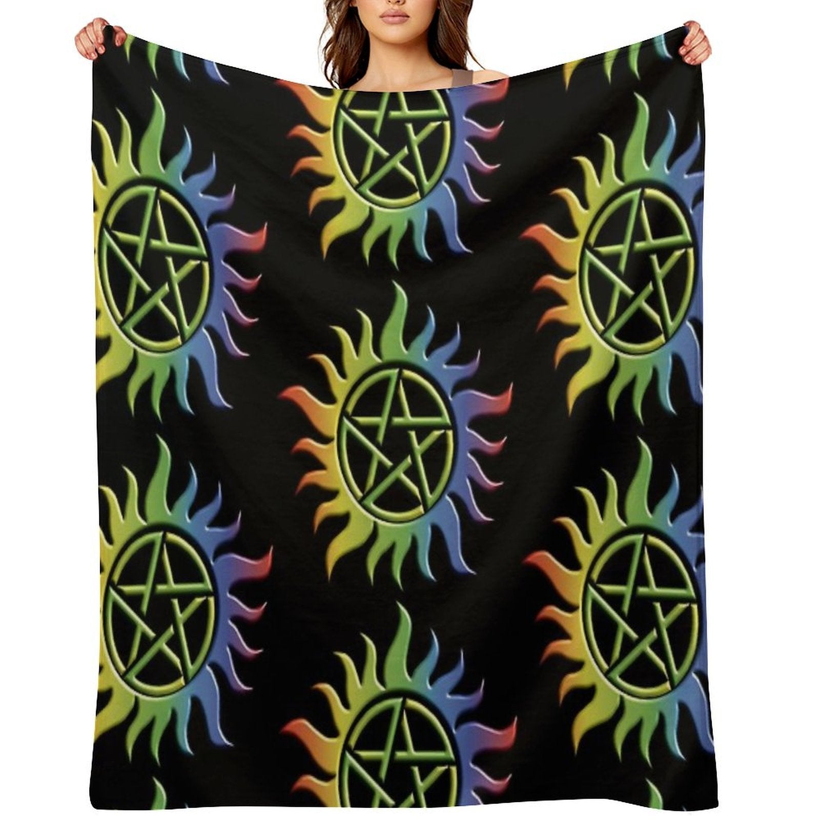 Rainbow Anti Possession Tattoo Travel-friendly Throw Blanket