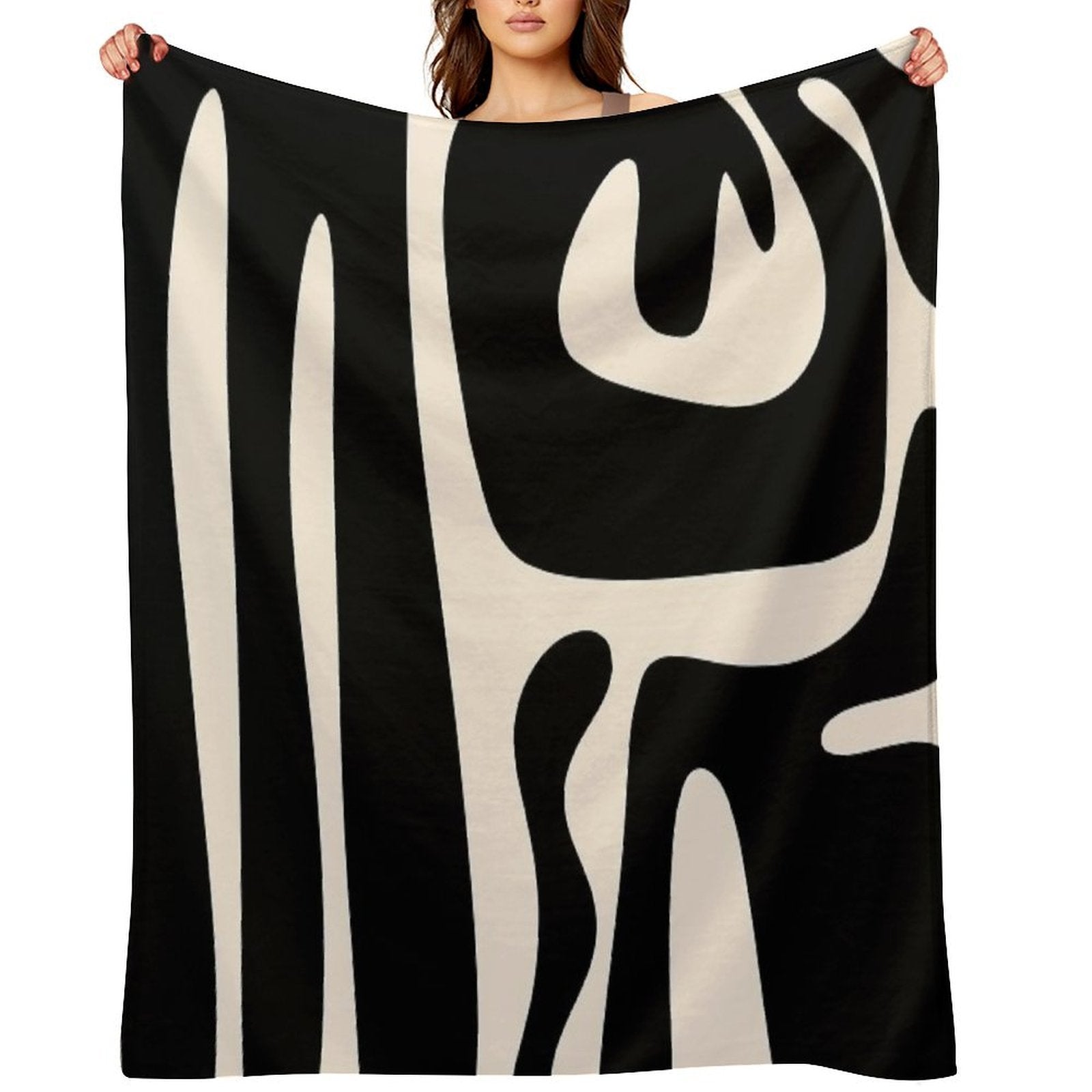 Mid Century Modern Kwaito Abstract Pattern in Black And Almond Cream Anti-pilling Throw Blanket