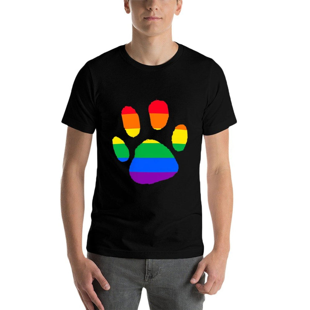 Dog Paw Rainbow Pocket LGBT Gay Pride Month Lesbian Puppy  Cotton T-Shirt