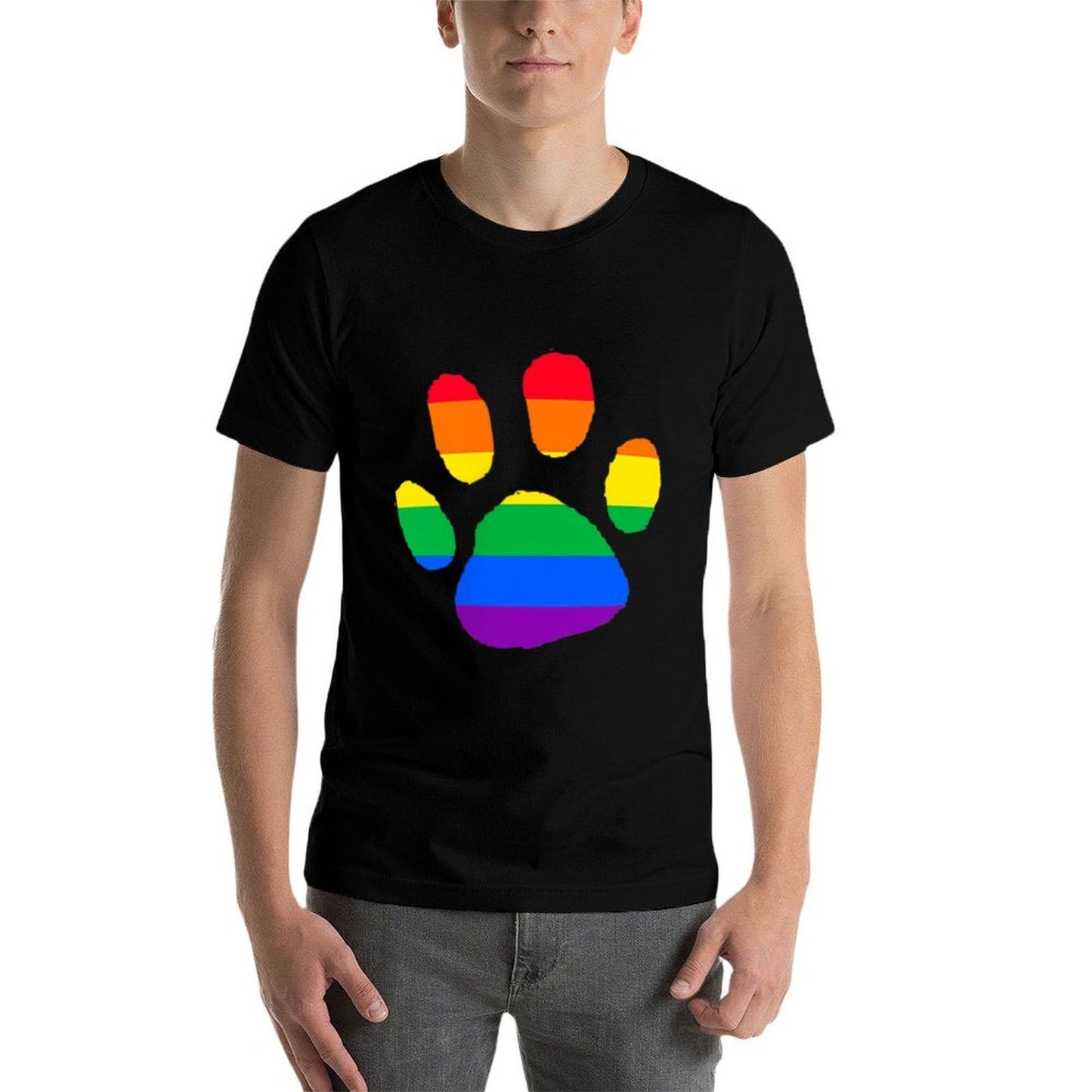 Dog Paw Rainbow Pocket LGBT Gay Pride Month Lesbian Puppy  Cotton T-Shirt