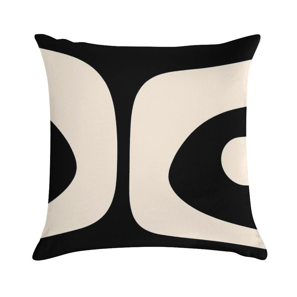 Retro Piquet Mid Century Modern Abstract Pattern 2 in Black And Almond Cream Soft Luxury Feel Throw Pillow