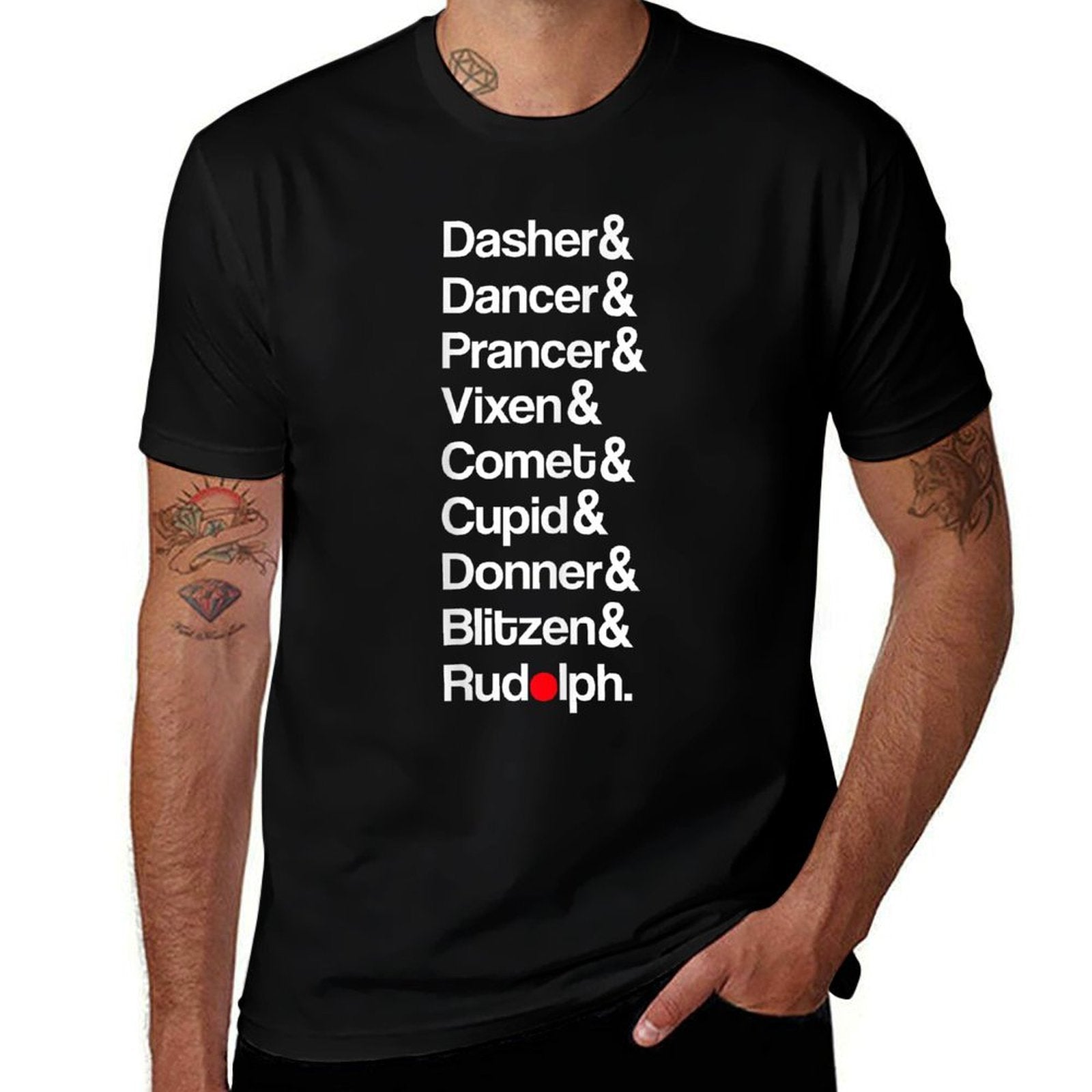Santa Claus Reindeer Names List Funny Christmas Sleigh  Fade-proof Color T-Shirt