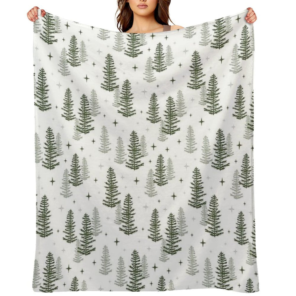 Christmas Night with Green Trees Quick-dry Throw Blanket