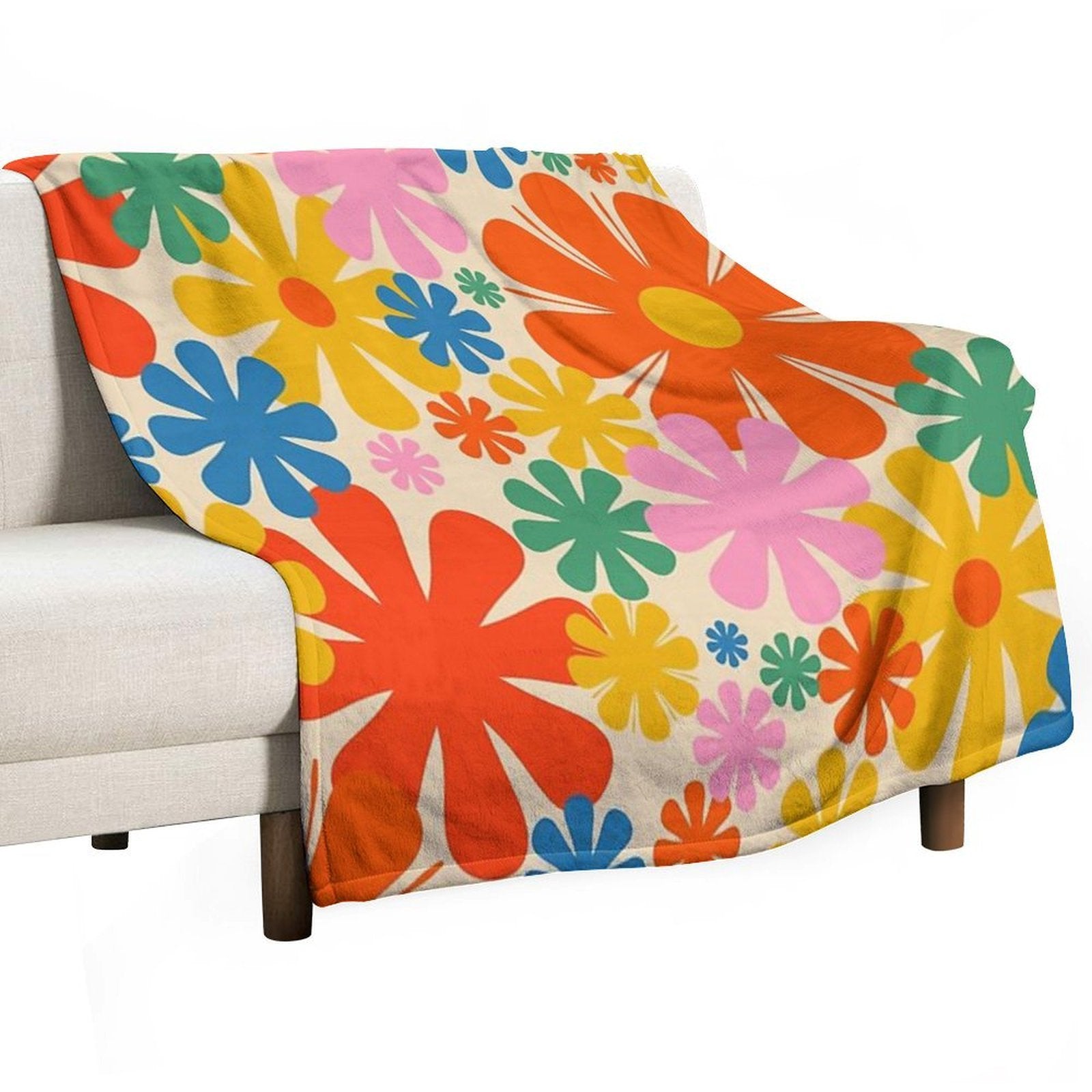 Retro 60s 70s Aesthetic Colorful Floral Pattern All-season Throw Blanket