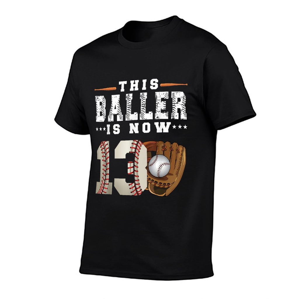 13 Years This Baller Is Now 13 Kids Baseball 13th Birthday  Ribbed Collar T-Shirt