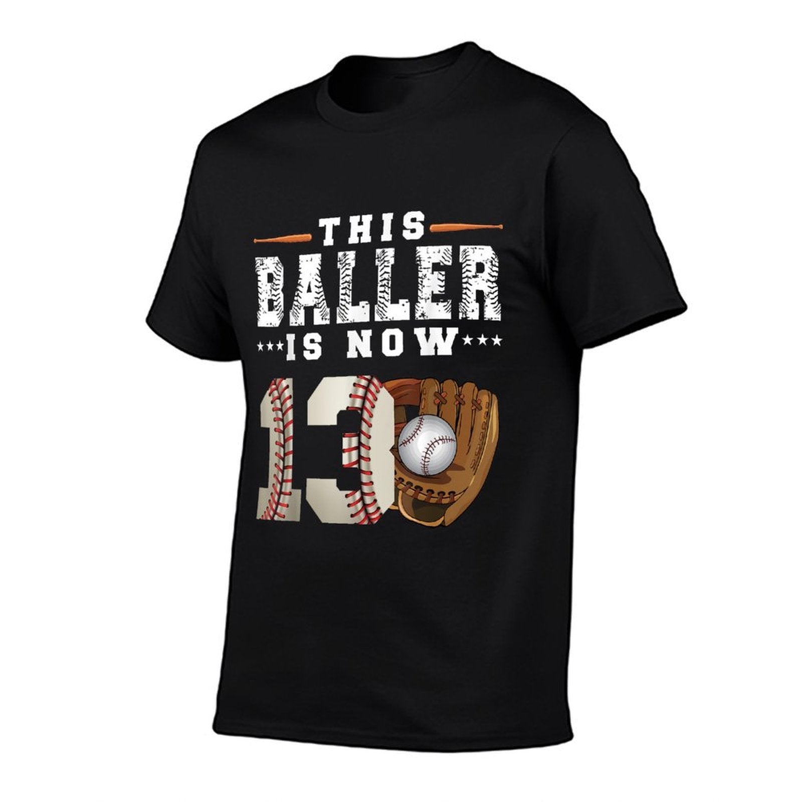 13 Years This Baller Is Now 13 Kids Baseball 13th Birthday  Ribbed Collar T-Shirt