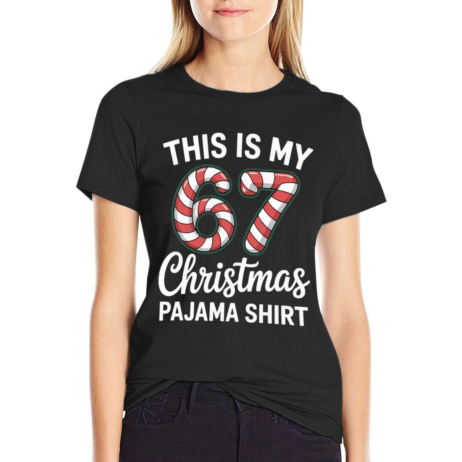 67 Christmas Pajama Funny 6-7 Meme 6 7 Holiday  Ribbed Collar T-Shirt