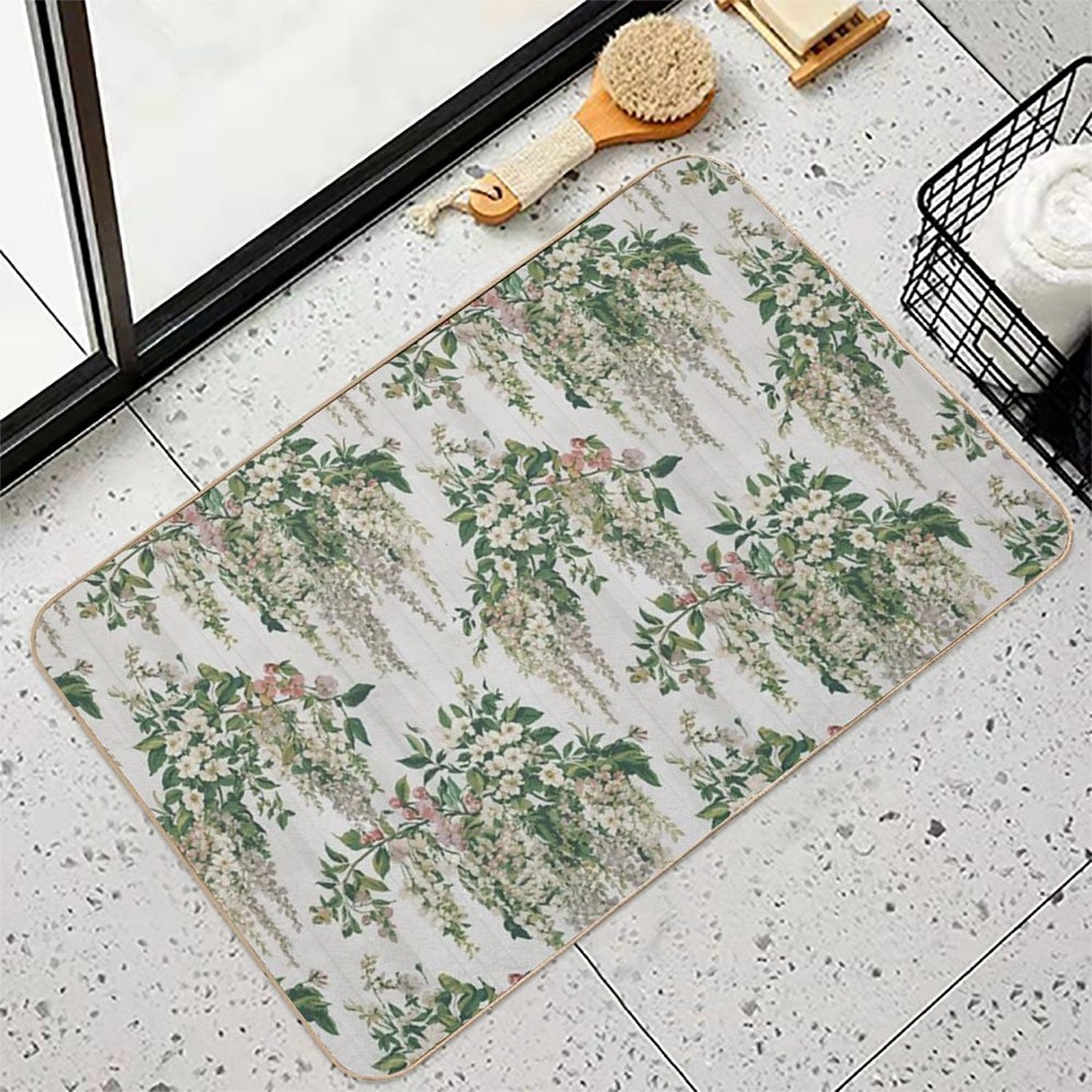 Jasmine, Wisteria And Honeysuckle Blooms Flowers  Absorbent Bath Mat