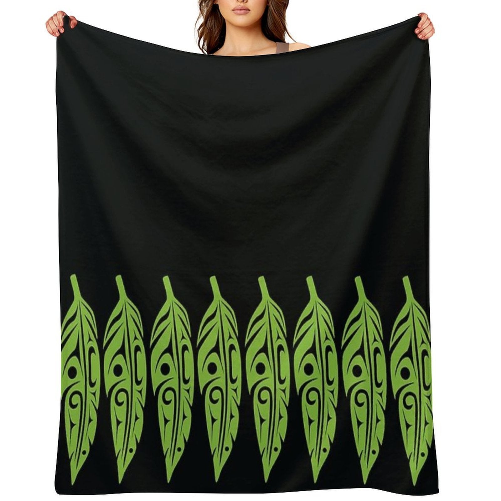 Feathers - Lime Green on Black Shrink-resistant Throw Blanket
