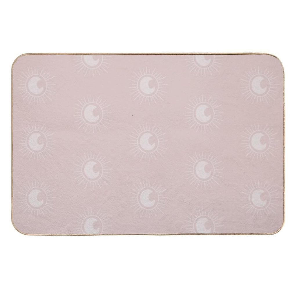 Boho Sun And Moon Pattern Bohemian Aesthetic In Muted Colors Pale Pink  Easy To Clean Bath Mat