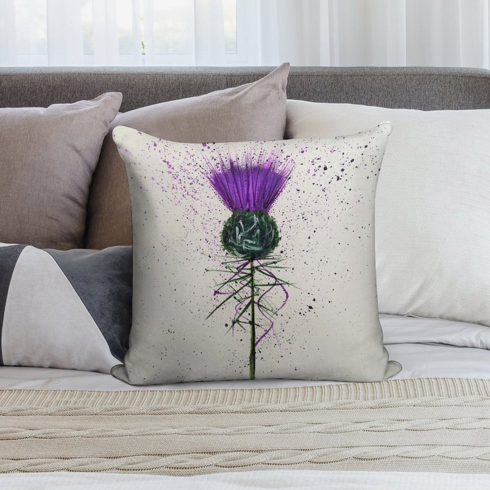 Purple Thistle Elegant Style Soft Reinforced Edging Throw Pillow