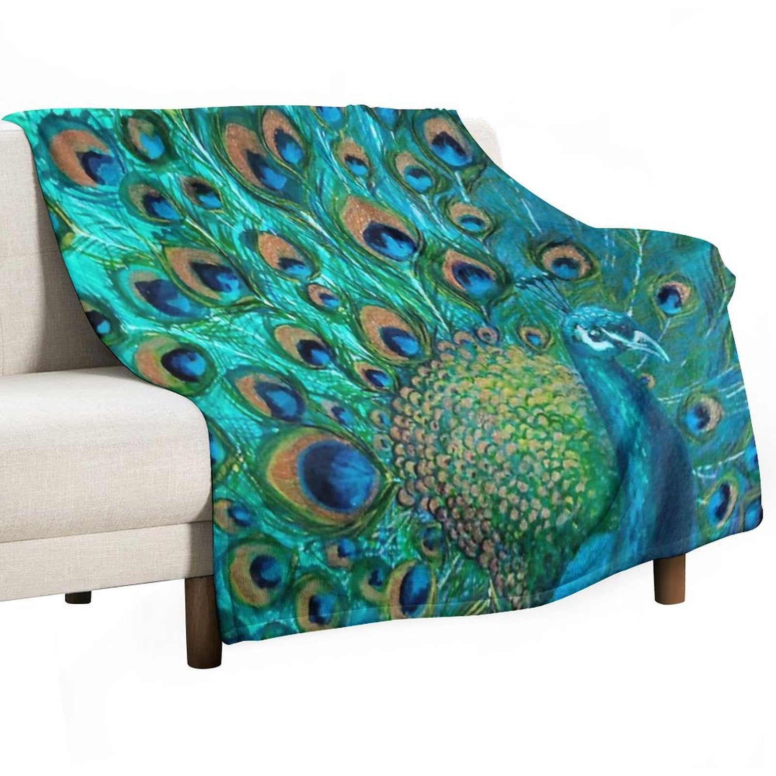 Colourised Aqua Peacock All-season Throw Blanket