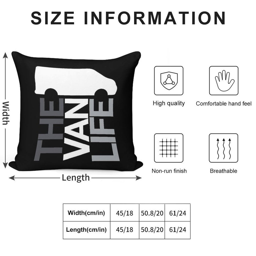 The Van Life Logo  Greyscale Soft Shrink-Resistant Throw Pillow