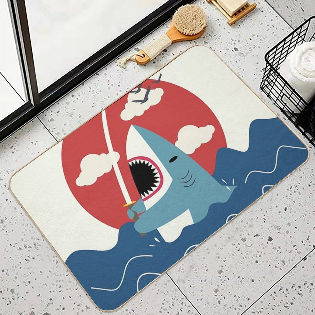 Retro Samurai Shark  Fade-Resistant Bath Mat