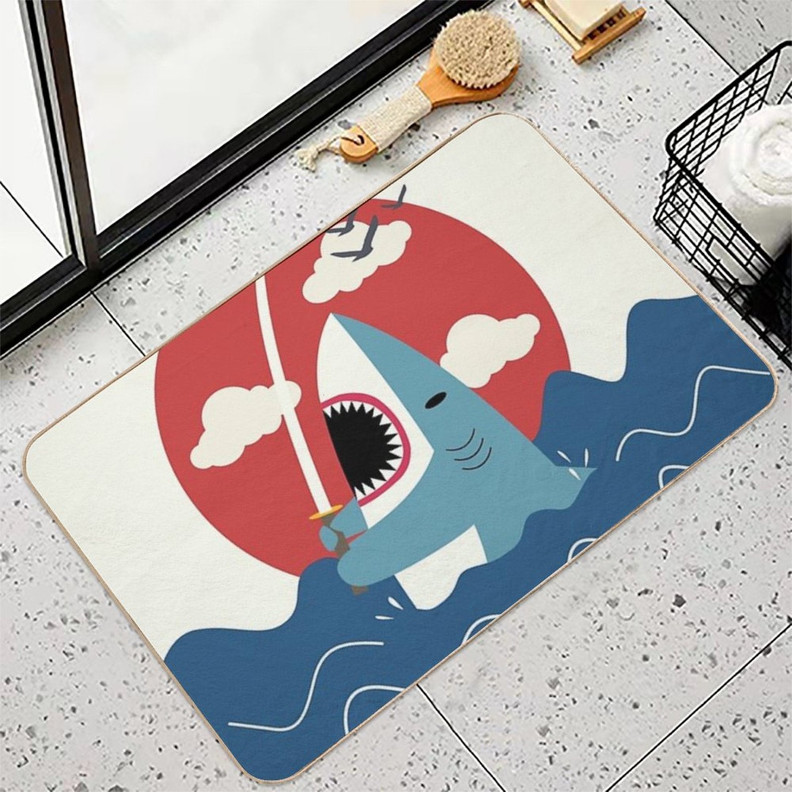 Retro Samurai Shark  Fade-Resistant Bath Mat