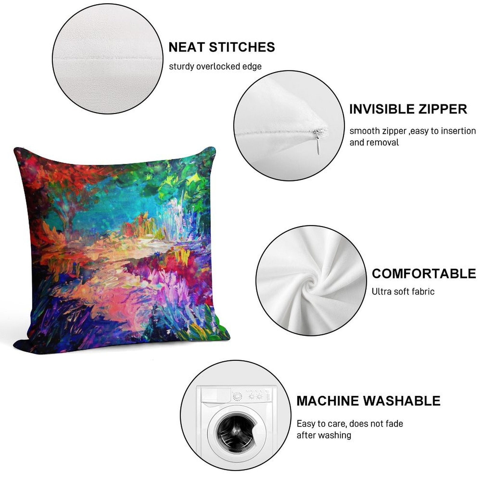 WELCOME TO UTOPIA Bold Rainbow Multicolor Abstract Painting Forest Nature Whimsical Fantasy Fine Art Soft Ultra-Soft Texture Throw Pillow