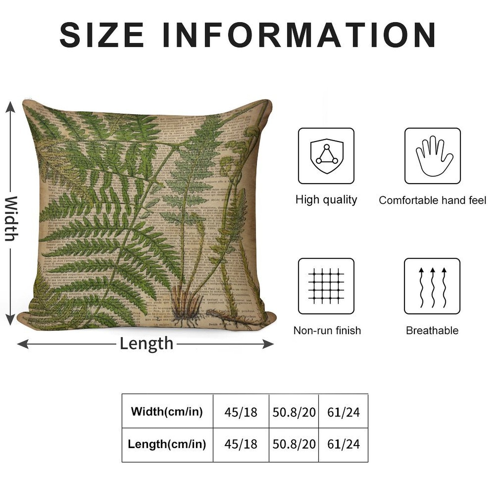 Vintage Foliage Hipster Botanical Print Fern Leaves Soft Multiple Sizes Throw Pillow